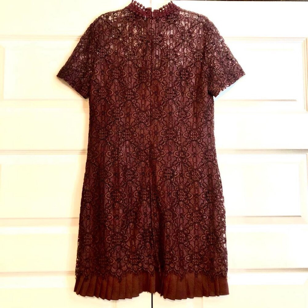 NWT SANDRO Paris Bordaux Floral Lace Mini Shift Dress Short Sleeve 6 - Picture 4 of 10